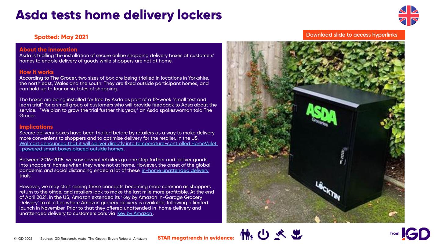 Asda tests home delivery lockers
